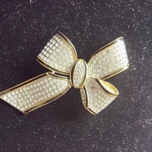 Elegant Gold and Silver Bow Brooch